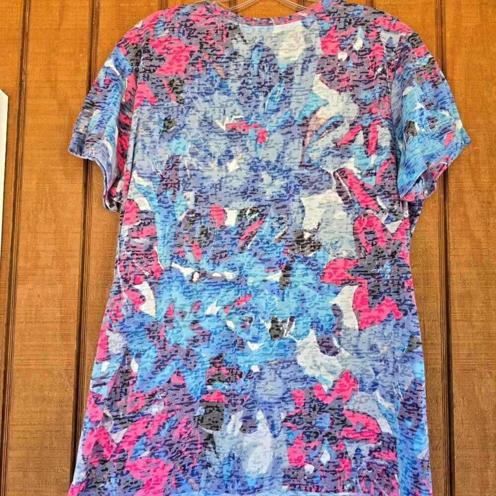 Hannah Plus Size 1X Womens Multicolor Printed Top - Cotton & Polyester Blend cot